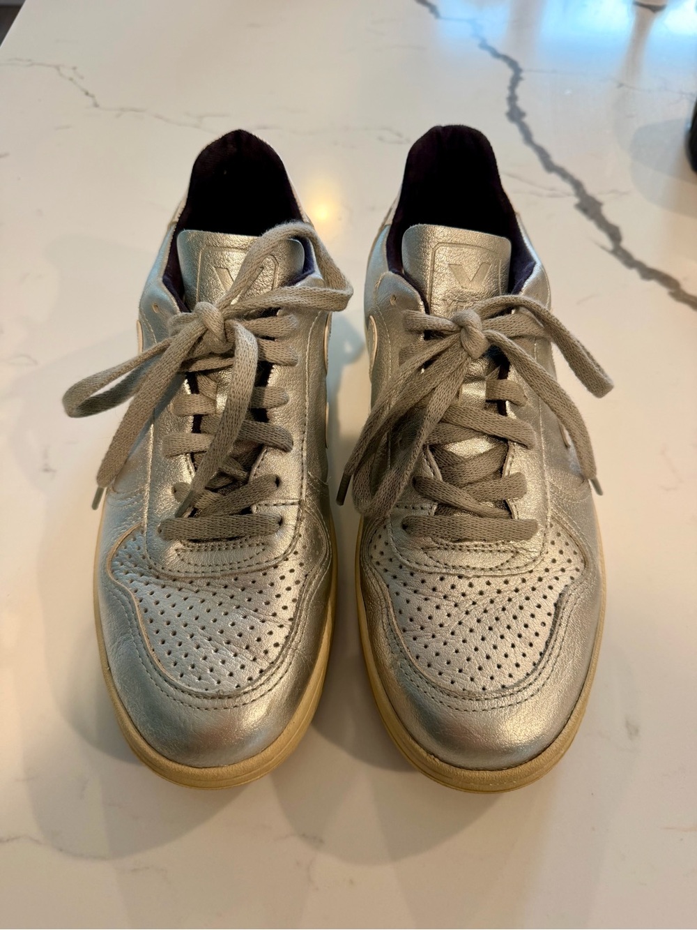 Veja Metallic Silver Low-Top Sneakers
